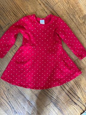 Hanna Andersson 3T Red Long-Sleeve Gold Polka Dot Dress Stretch Cotton